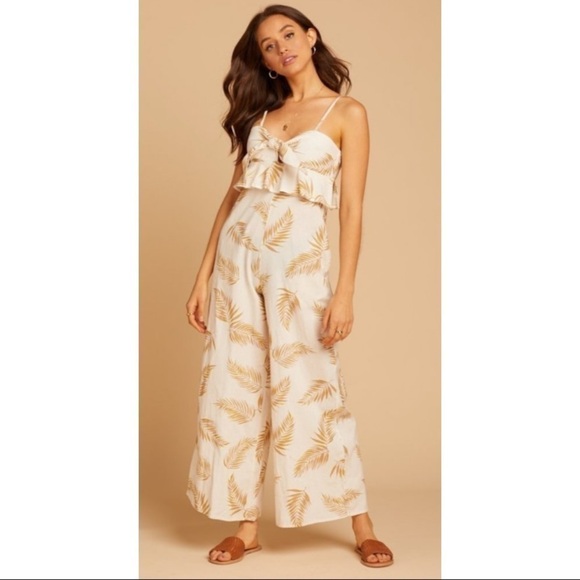 Billabong Pants - Billabong x Sincerely Jules Leaf Twist Flirt Cotton Linen Flax Jumpsuit
